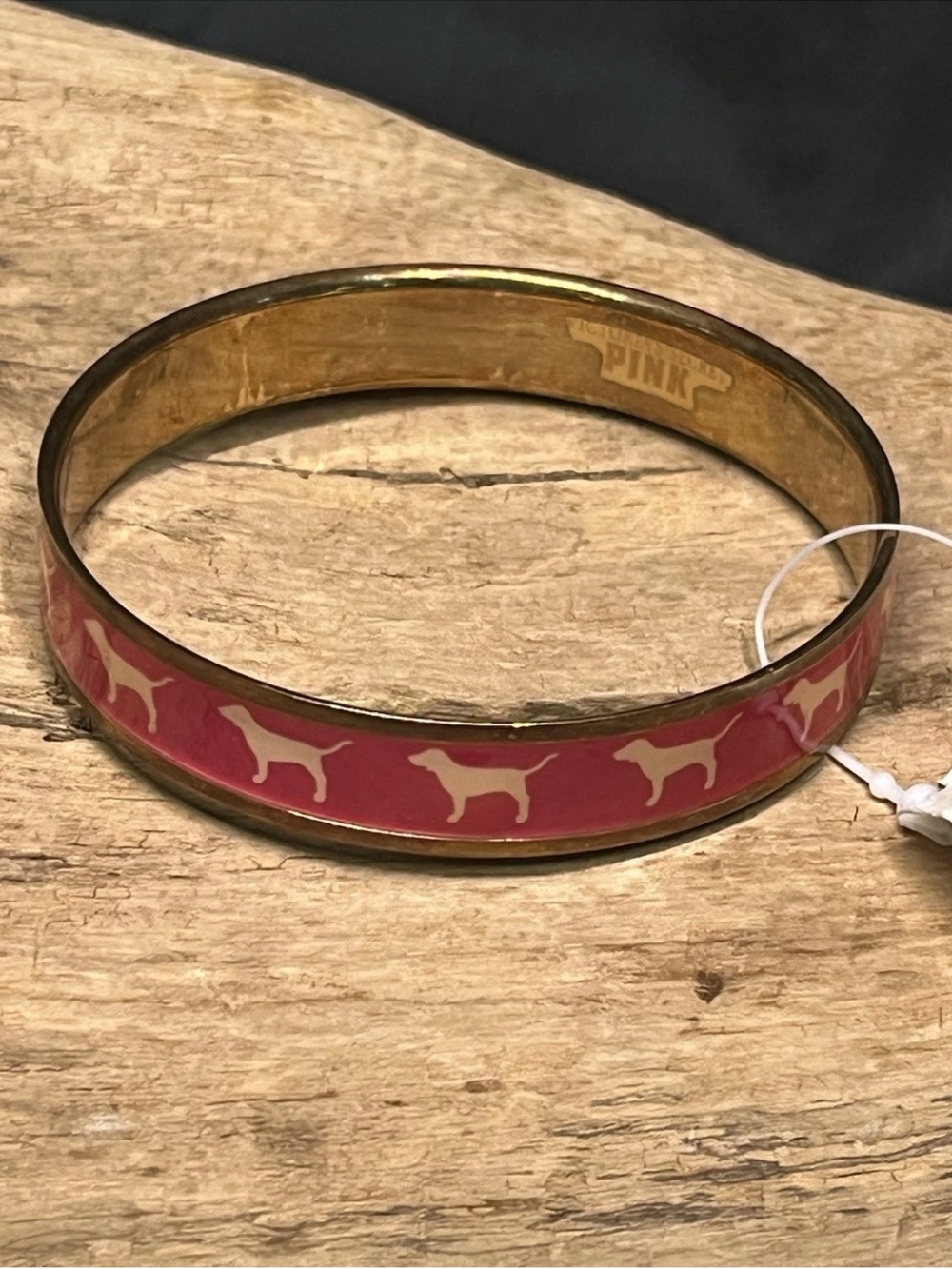 NWT Y2K Era Vtg Victoria's Secret Pink Enamel Gold-Tone Dog Bangle Bracelet RARE